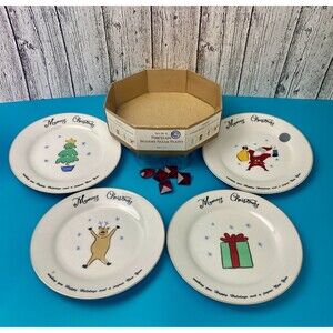 NWT Vintage Merry Brite Set of 4 Christmas Porcelain Dessert Salad Plates 7.5"